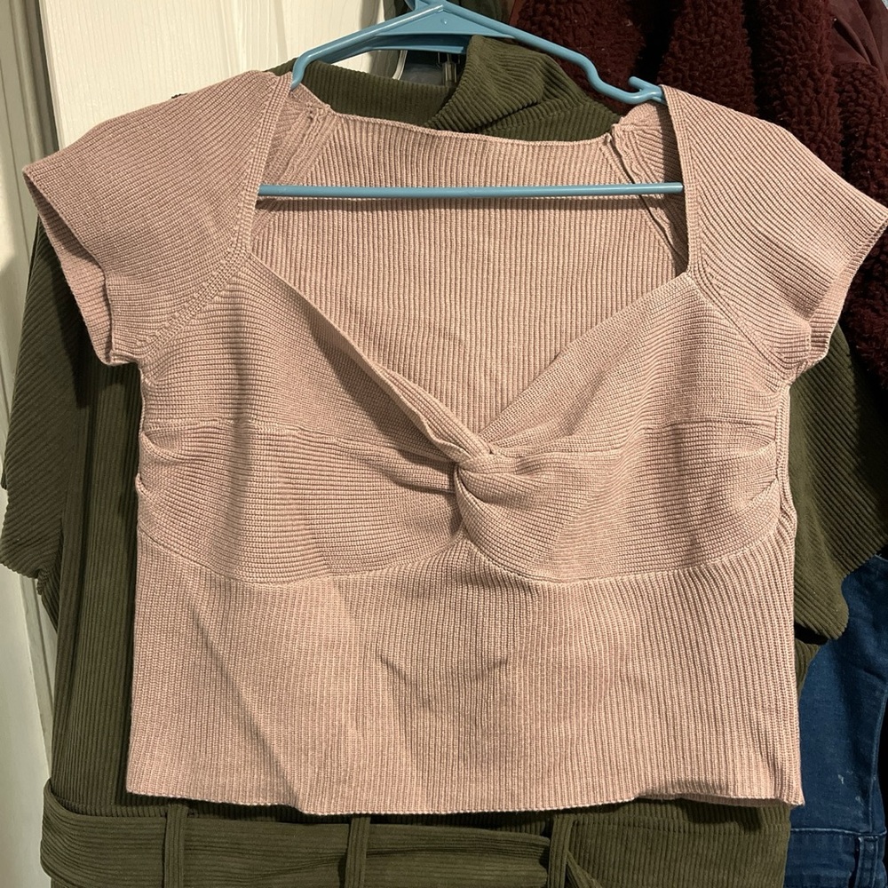 Apricot twist knot sweetheart neckline crop top